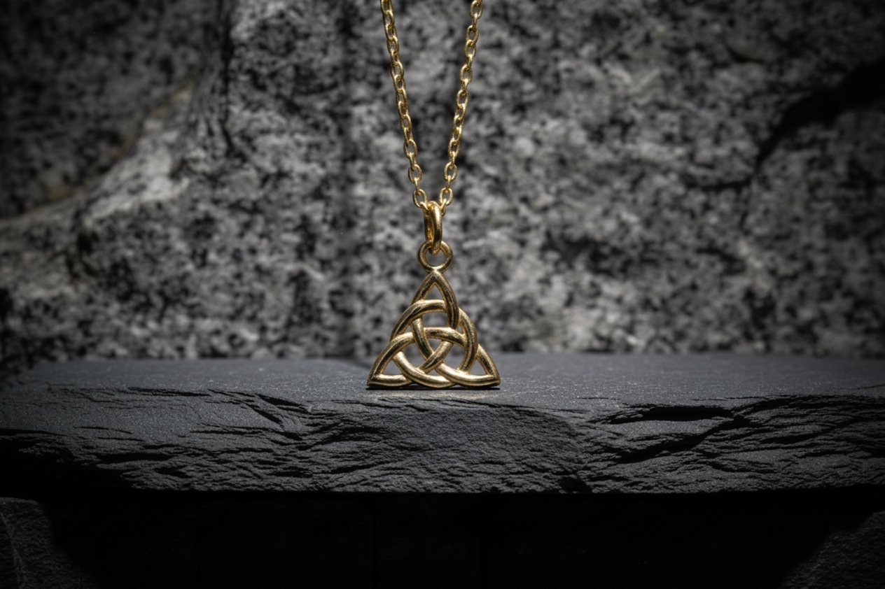 vkngjewelry Pendant Handcrafted Slim Celtic Triquetra Gold Pendant