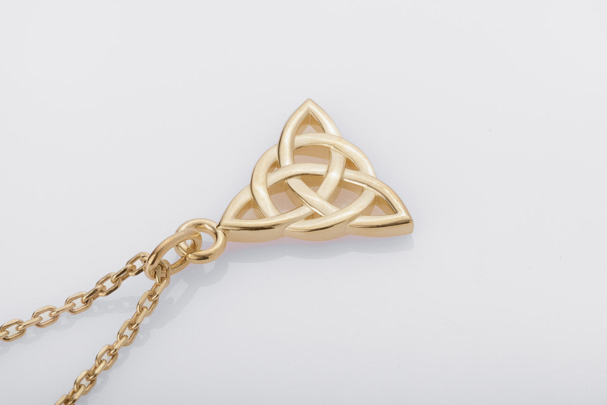 vkngjewelry Pendant Handcrafted Slim Celtic Triquetra Gold Pendant