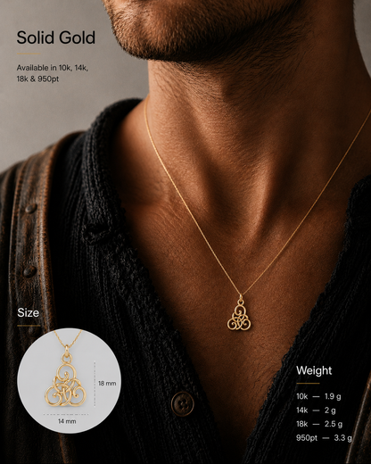 vkngjewelry Pendant Handcrafted Slim Celtic Triskel Gold Pendant