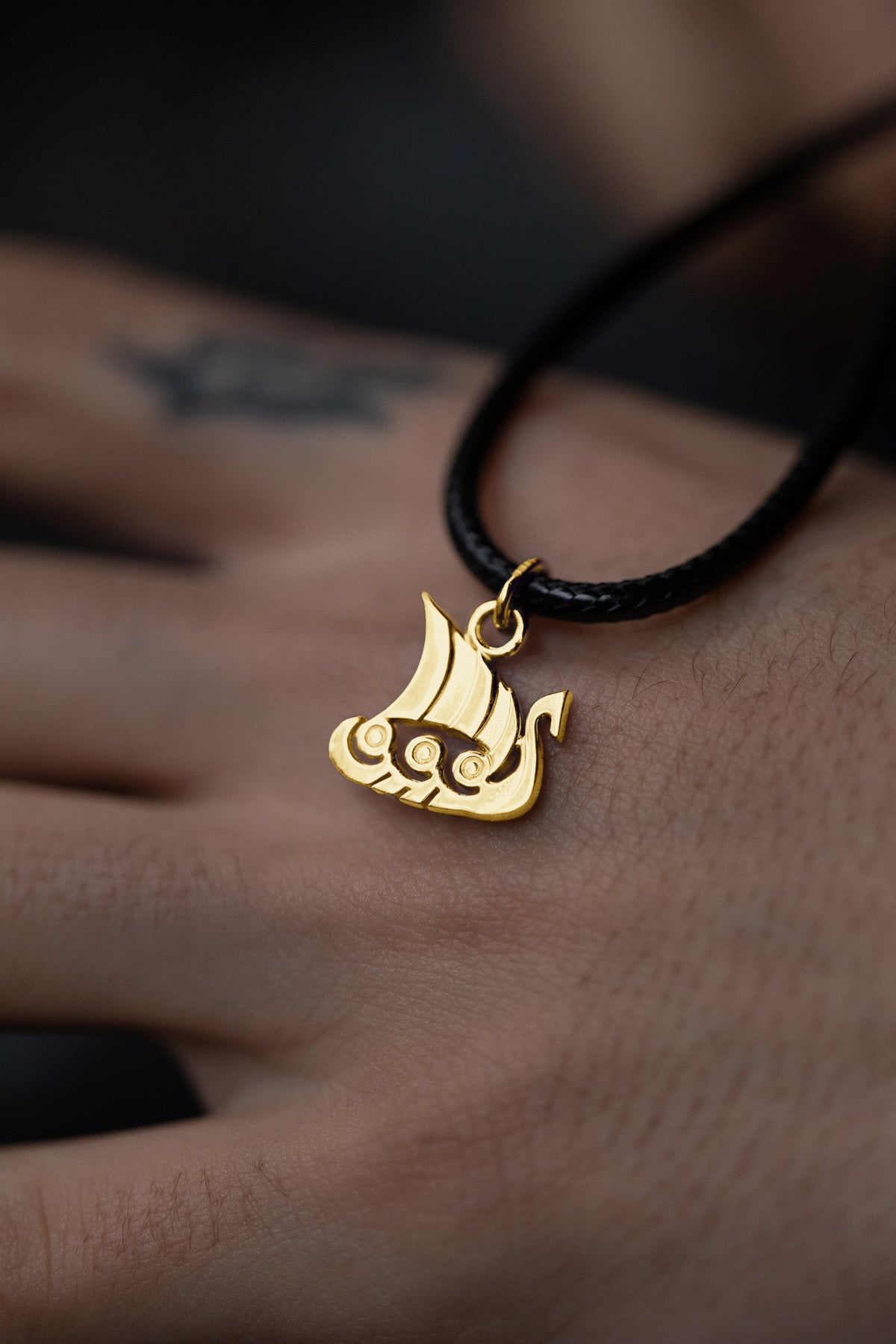 vkngjewelry Pendant Handcrafted Slim "Drakkar" Viking Longship Gold Pendant