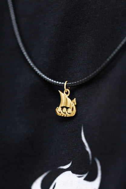 vkngjewelry Pendant Handcrafted Slim "Drakkar" Viking Longship Gold Pendant