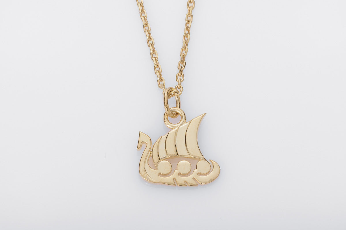 vkngjewelry Pendant Handcrafted Slim "Drakkar" Viking Longship Gold Pendant