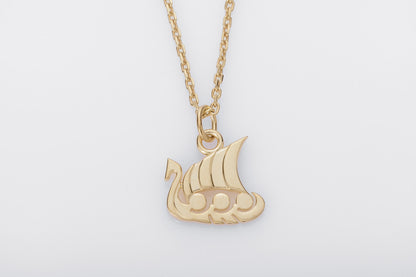 vkngjewelry Pendant Handcrafted Slim "Drakkar" Viking Longship Gold Pendant