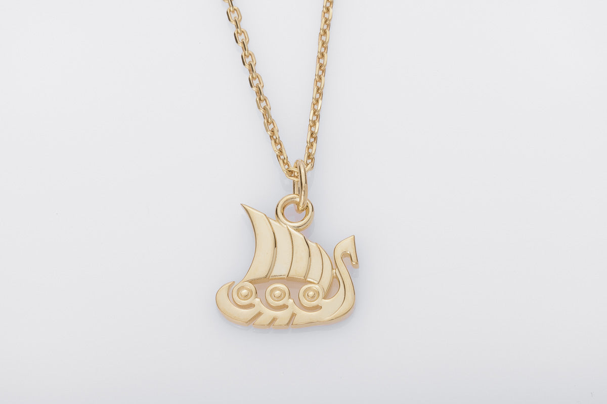 vkngjewelry Pendant Handcrafted Slim "Drakkar" Viking Longship Gold Pendant