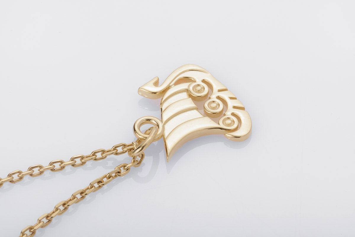 vkngjewelry Pendant Handcrafted Slim "Drakkar" Viking Longship Gold Pendant