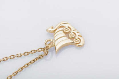 vkngjewelry Pendant Handcrafted Slim "Drakkar" Viking Longship Gold Pendant