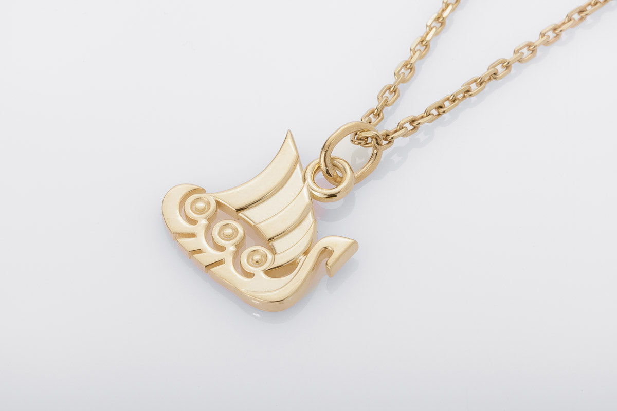 vkngjewelry Pendant Handcrafted Slim "Drakkar" Viking Longship Gold Pendant