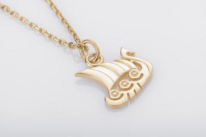 vkngjewelry Pendant Handcrafted Slim "Drakkar" Viking Longship Gold Pendant