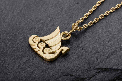 vkngjewelry Pendant Handcrafted Slim "Drakkar" Viking Longship Gold Pendant