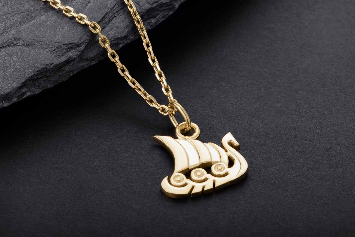 vkngjewelry Pendant Handcrafted Slim "Drakkar" Viking Longship Gold Pendant