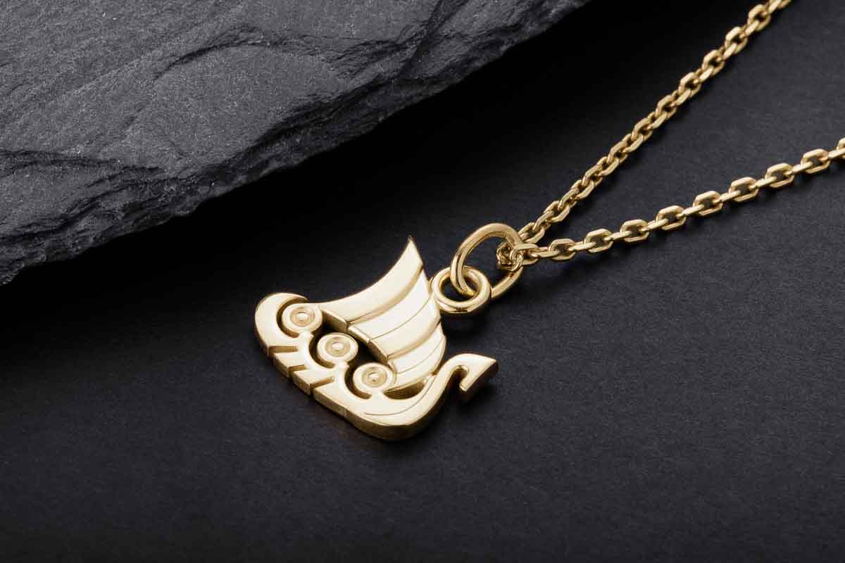vkngjewelry Pendant Handcrafted Slim "Drakkar" Viking Longship Gold Pendant
