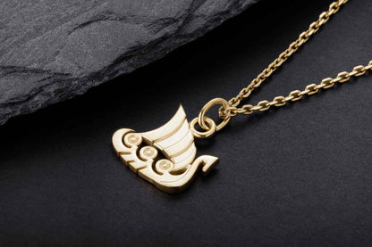 vkngjewelry Pendant Handcrafted Slim "Drakkar" Viking Longship Gold Pendant