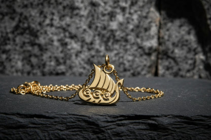 vkngjewelry Pendant Handcrafted Slim "Drakkar" Viking Longship Gold Pendant