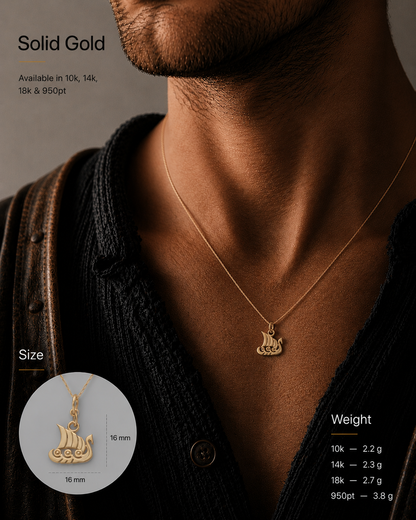 vkngjewelry Pendant Handcrafted Slim "Drakkar" Viking Longship Gold Pendant