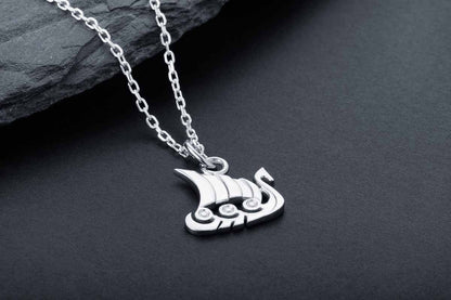 vkngjewelry Pendant Handcrafted Slim "Drakkar" Viking Longship Silver Pendant