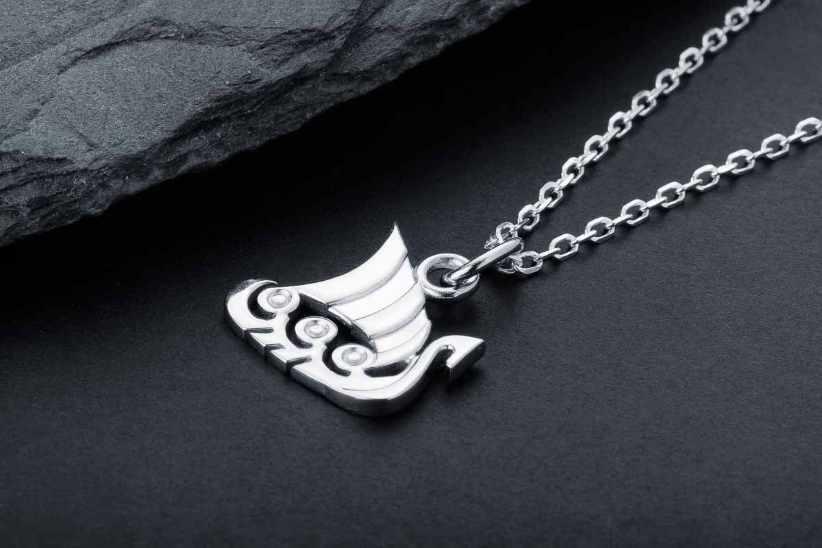 vkngjewelry Pendant Handcrafted Slim "Drakkar" Viking Longship Silver Pendant