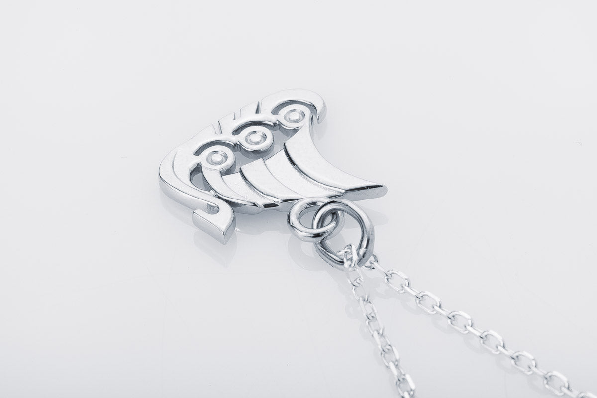 vkngjewelry Pendant Handcrafted Slim "Drakkar" Viking Longship Silver Pendant