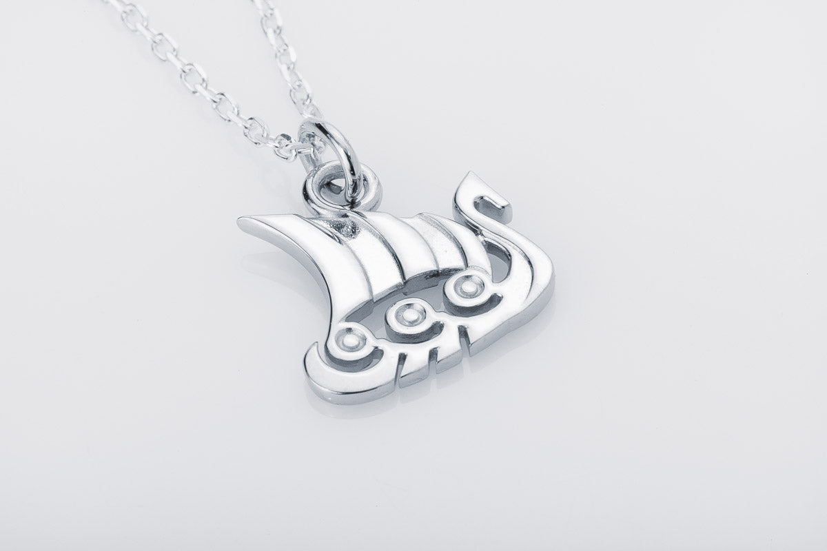 vkngjewelry Pendant Handcrafted Slim "Drakkar" Viking Longship Silver Pendant