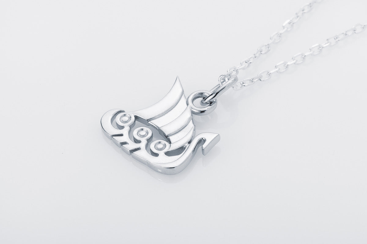 vkngjewelry Pendant Handcrafted Slim "Drakkar" Viking Longship Silver Pendant
