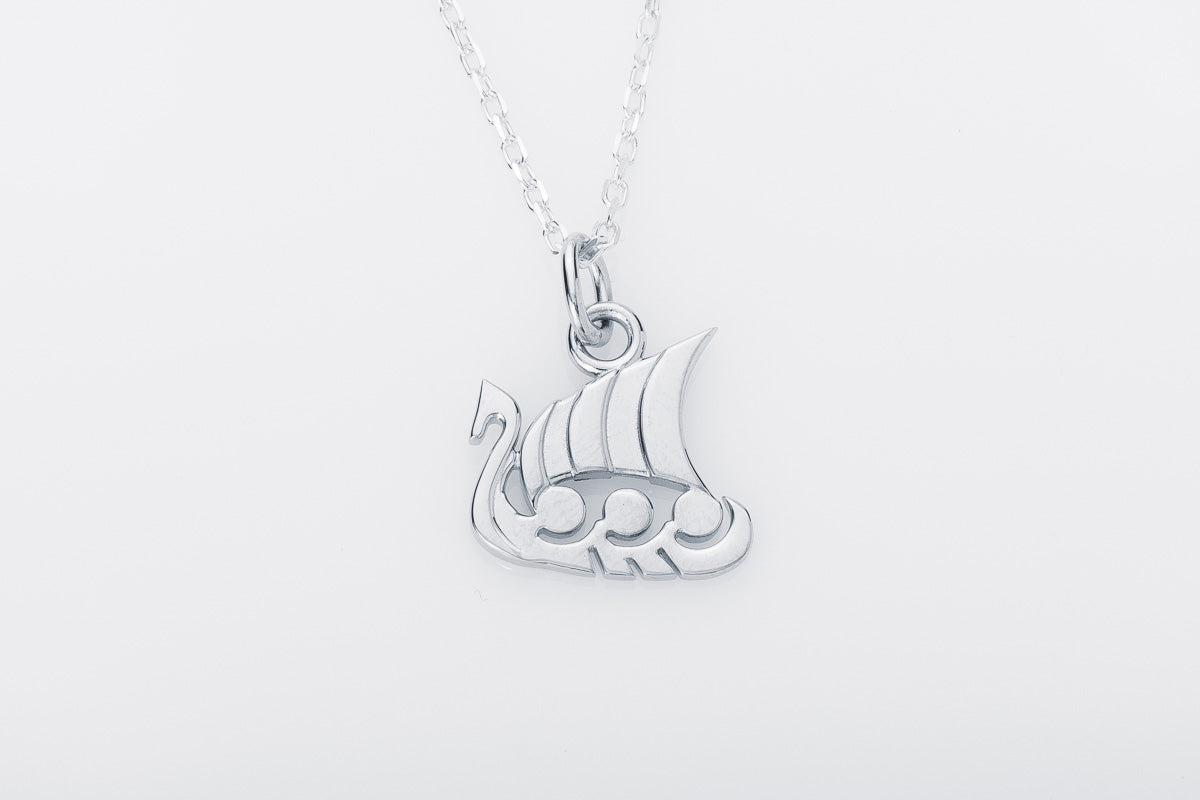 vkngjewelry Pendant Handcrafted Slim "Drakkar" Viking Longship Silver Pendant