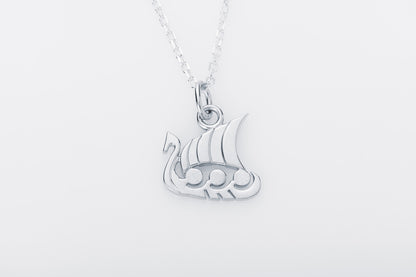 vkngjewelry Pendant Handcrafted Slim "Drakkar" Viking Longship Silver Pendant