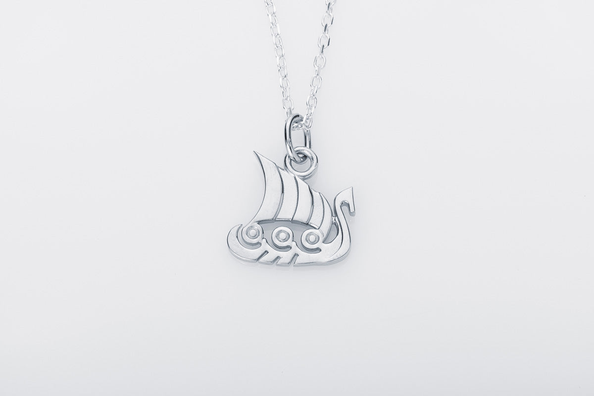 vkngjewelry Pendant Handcrafted Slim "Drakkar" Viking Longship Silver Pendant