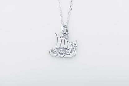 vkngjewelry Pendant Handcrafted Slim "Drakkar" Viking Longship Silver Pendant