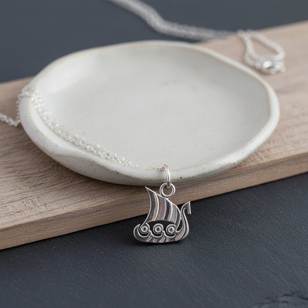 vkngjewelry Pendant Handcrafted Slim "Drakkar" Viking Longship Silver Pendant