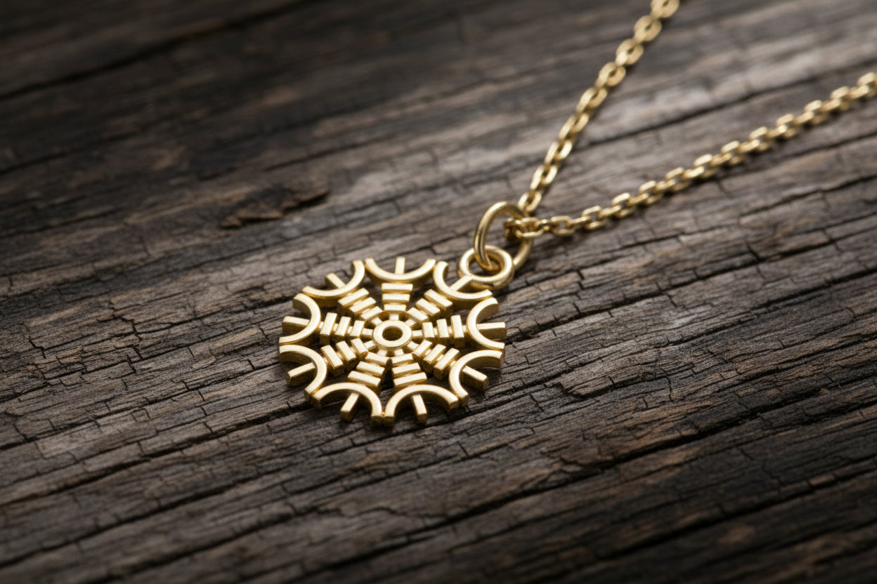 vkngjewelry Pendant Handcrafted Slim Helm Of Awe Gold Pendant