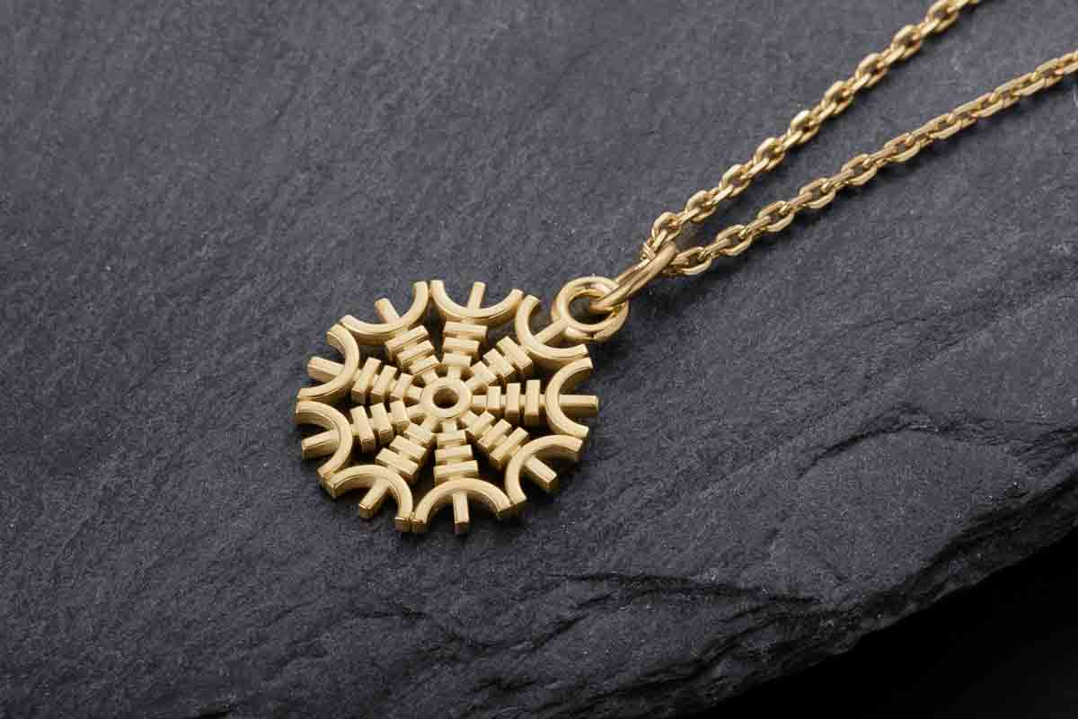vkngjewelry Pendant Handcrafted Slim Helm Of Awe Gold Pendant