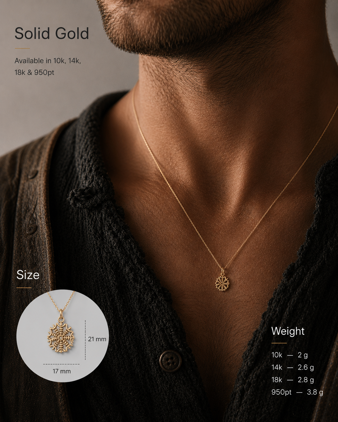 vkngjewelry Pendant Handcrafted Slim Helm Of Awe Gold Pendant