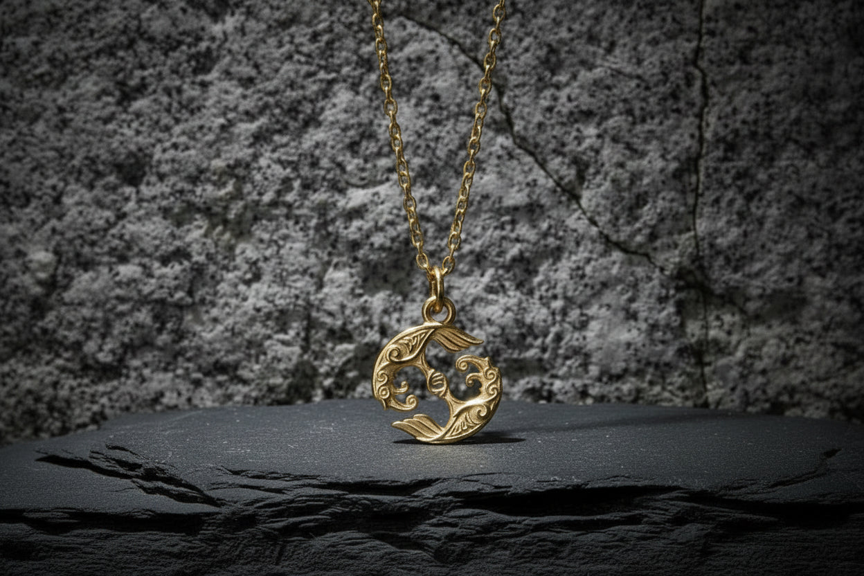 vkngjewelry Pendant Handcrafted Slim Hugin & Munin Gold pendant