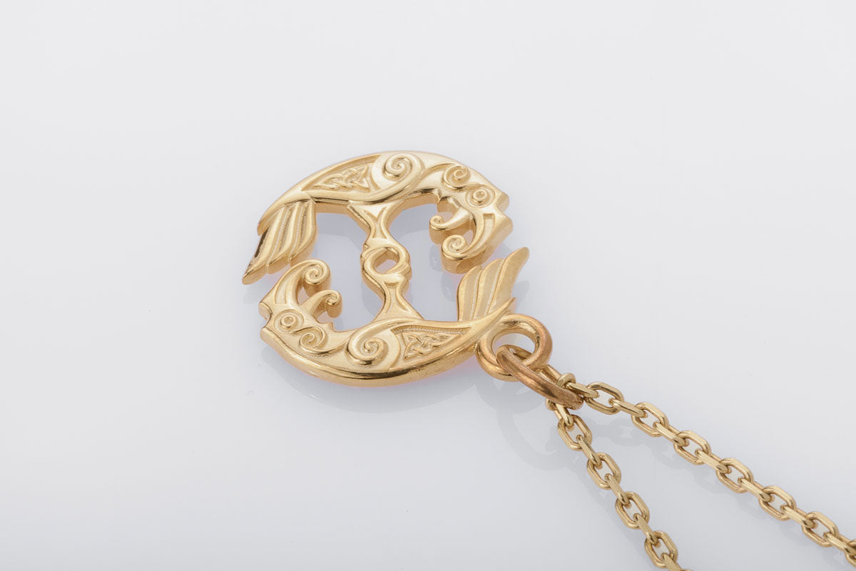 vkngjewelry Pendant Handcrafted Slim Hugin & Munin Gold pendant