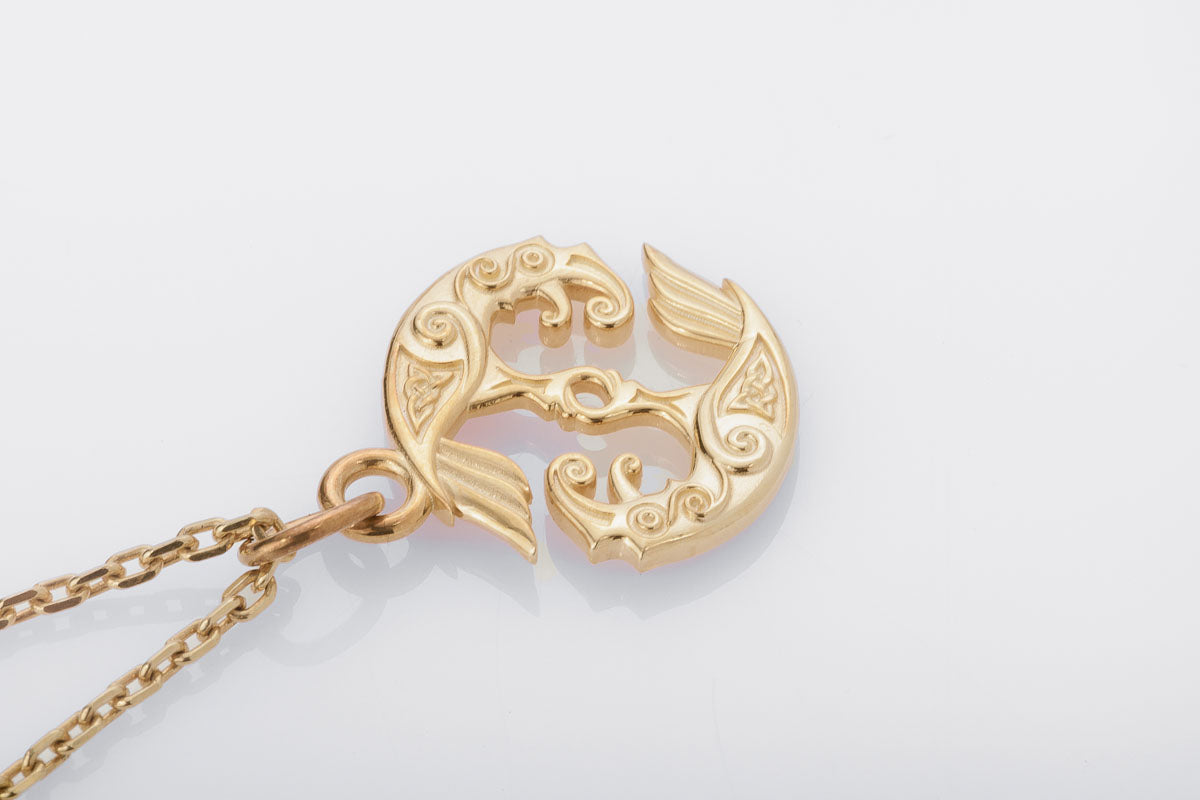 vkngjewelry Pendant Handcrafted Slim Hugin & Munin Gold pendant