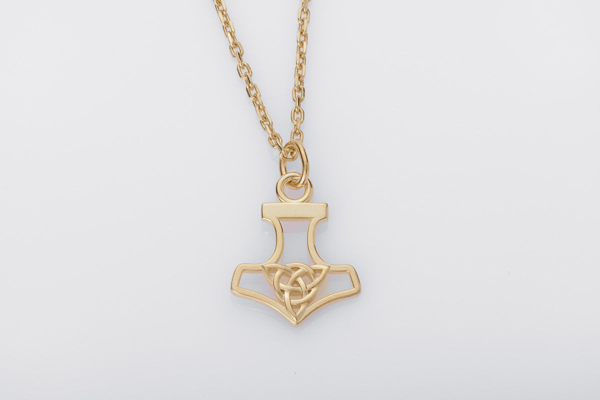 vkngjewelry Pendant Handcrafted Slim Thor Hammer With Triquetra Gold Pendant