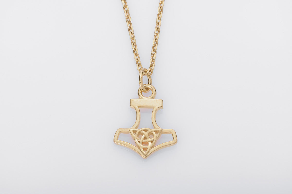 vkngjewelry Pendant Handcrafted Slim Thor Hammer With Triquetra Gold Pendant