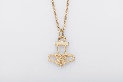 vkngjewelry Pendant Handcrafted Slim Thor Hammer With Triquetra Gold Pendant