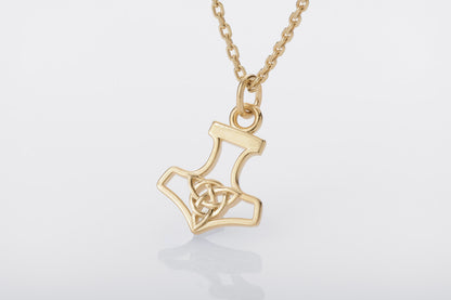 vkngjewelry Pendant Handcrafted Slim Thor Hammer With Triquetra Gold Pendant