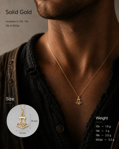 vkngjewelry Pendant Handcrafted Slim Thor Hammer With Triquetra Gold Pendant