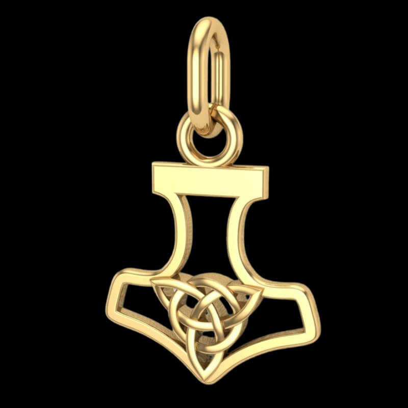 vkngjewelry pendentif Slim Thor Hammer With Triquetra Gold Pendant