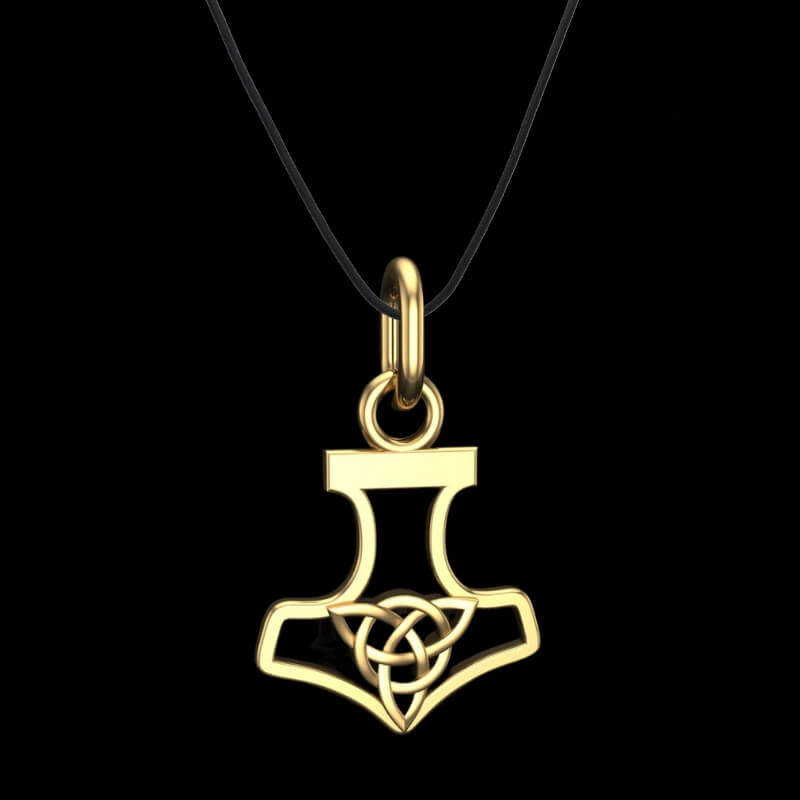 vkngjewelry pendentif Slim Thor Hammer With Triquetra Gold Pendant