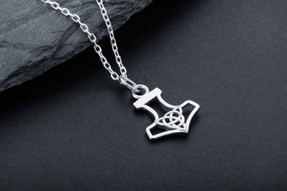 vkngjewelry Pendant Handcrafted Slim Thor Hammer With Triquetra Silver Pendant