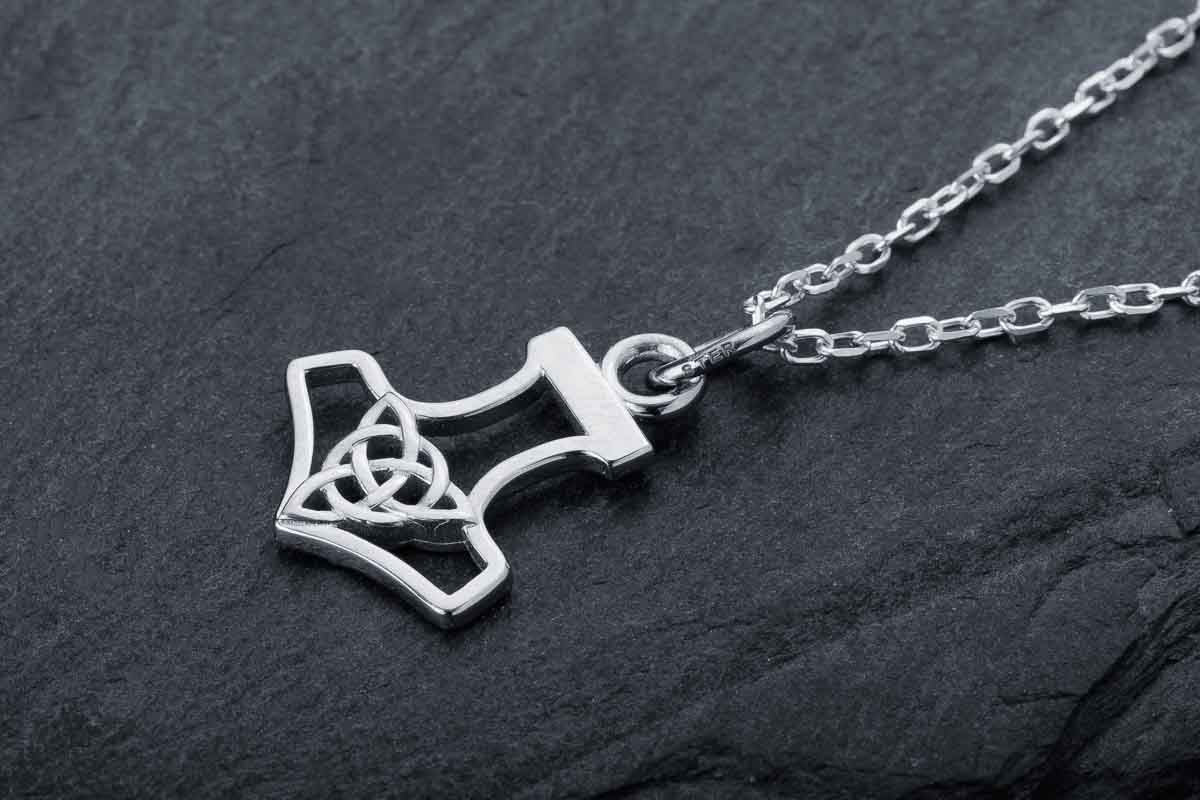 vkngjewelry Pendant Handcrafted Slim Thor Hammer With Triquetra Silver Pendant
