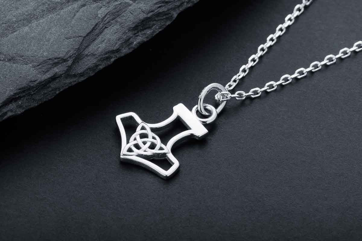 vkngjewelry Pendant Handcrafted Slim Thor Hammer With Triquetra Silver Pendant