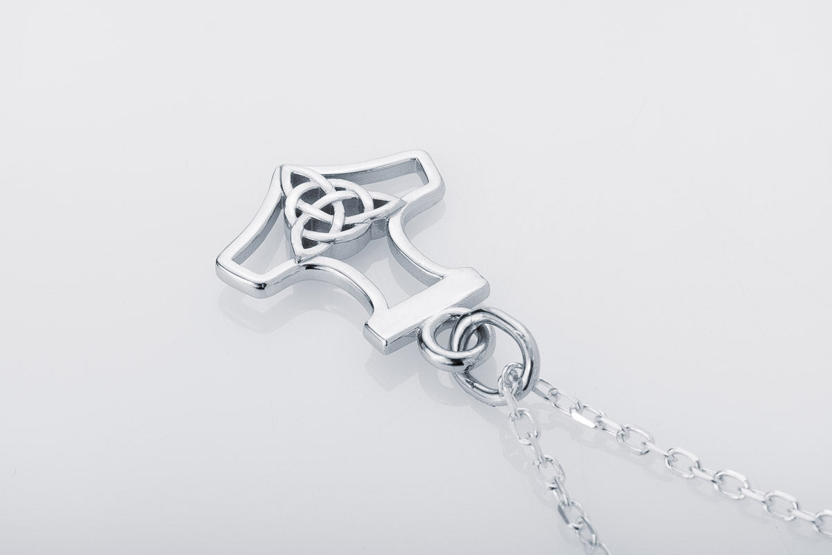 vkngjewelry Pendant Handcrafted Slim Thor Hammer With Triquetra Silver Pendant