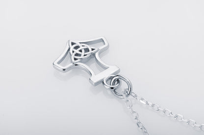 vkngjewelry Pendant Handcrafted Slim Thor Hammer With Triquetra Silver Pendant