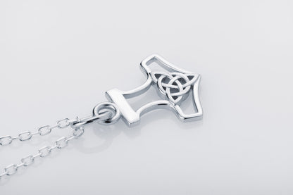 vkngjewelry Pendant Handcrafted Slim Thor Hammer With Triquetra Silver Pendant
