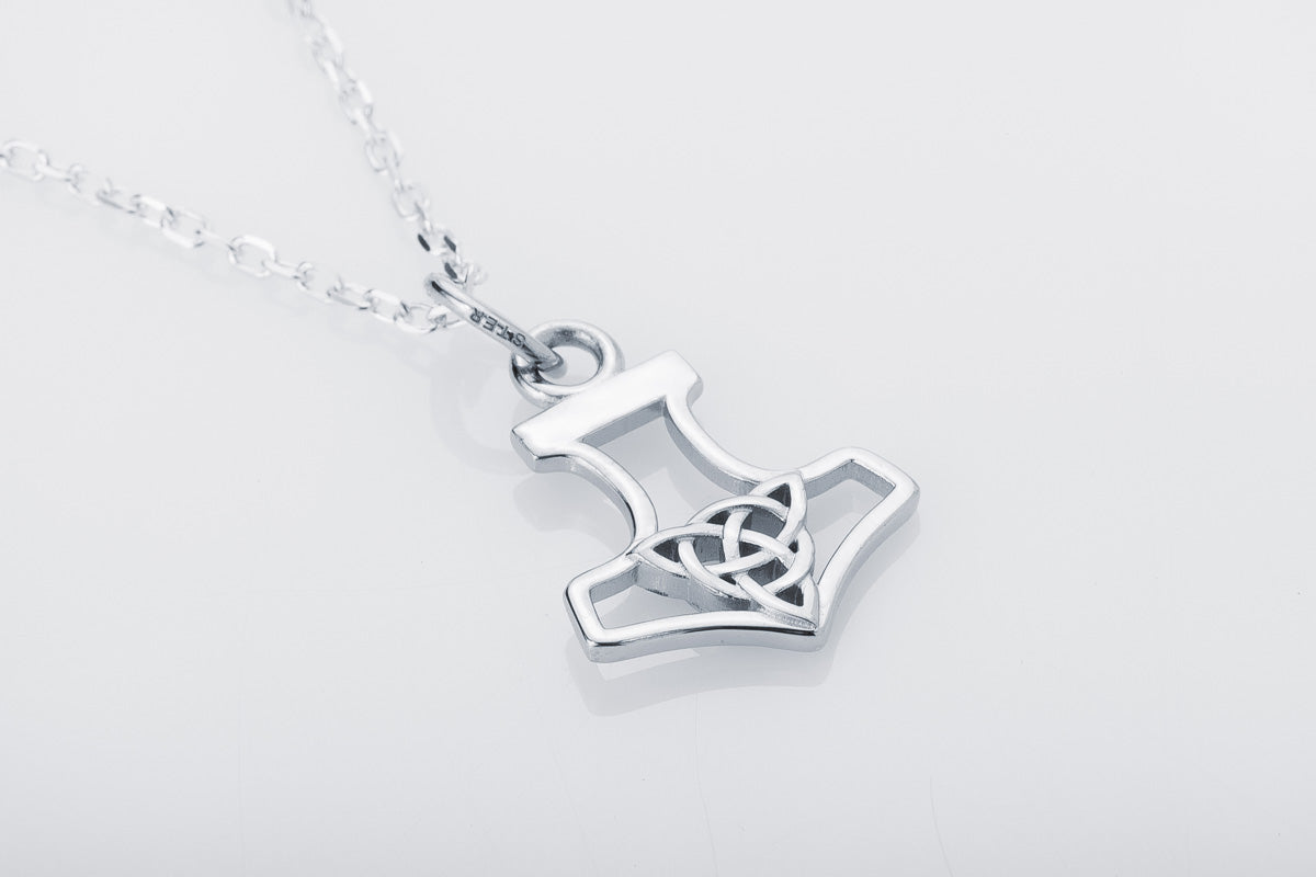 vkngjewelry Pendant Handcrafted Slim Thor Hammer With Triquetra Silver Pendant