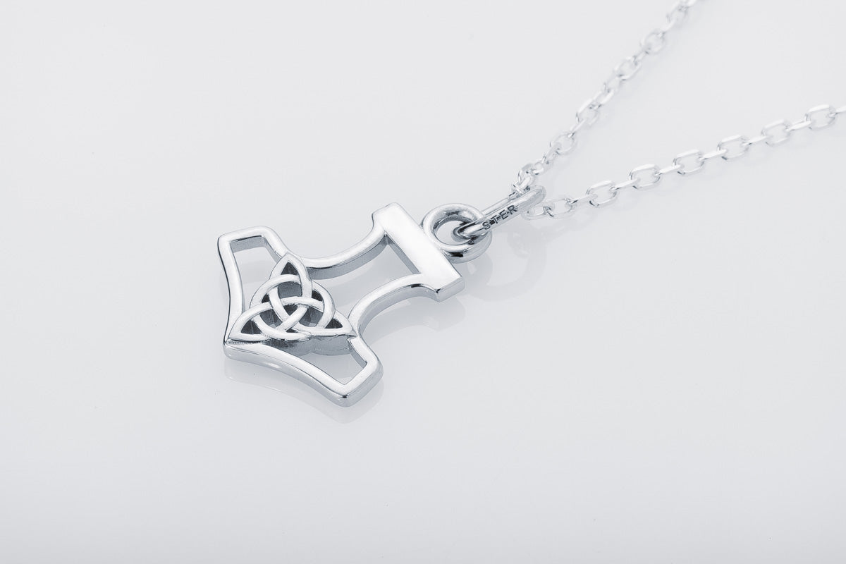 vkngjewelry Pendant Handcrafted Slim Thor Hammer With Triquetra Silver Pendant