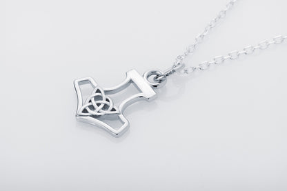 vkngjewelry Pendant Handcrafted Slim Thor Hammer With Triquetra Silver Pendant